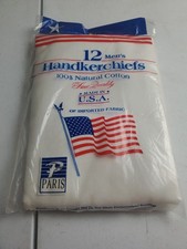 Vintage Men's Handkerchiefs 12 Pack 100 Natural Cotton White Paris 16" Made USA