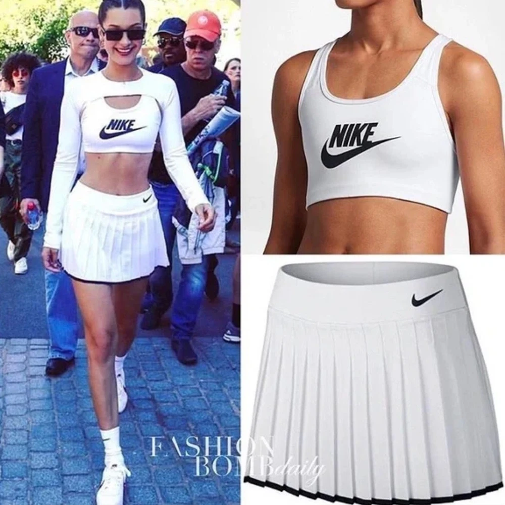 Nike Victory Pleated Tennis Skirt White Bella Hadid Preppy Style 3A19