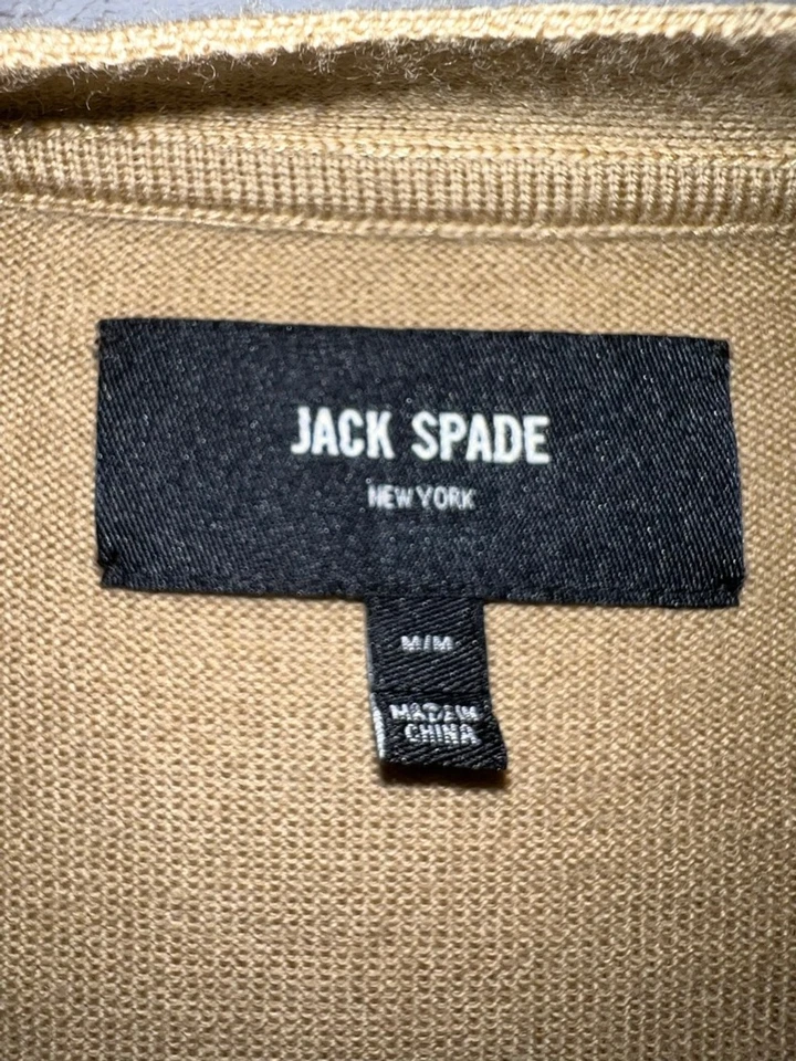 Men's JACK SPADE Tan Cardigan Sweater M with Elbow Patches - Image 4 of 4