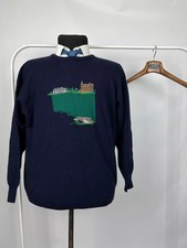 Pringle of Scotland Men's Golf Design Navy Blue Wool Sweater Pullover Size XL