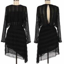 Zara Asymmetric W&B Collection Dress M Loopy Knit Back Open Slit Black Cocktail