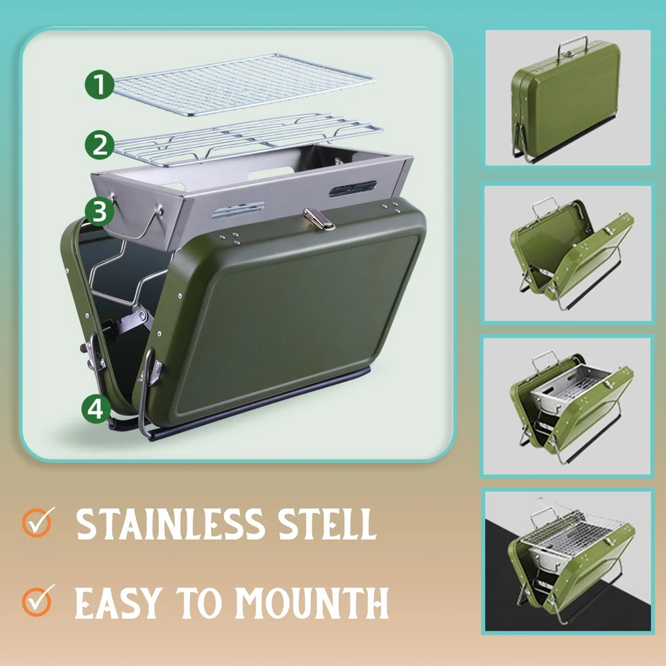 Mini churrasqueira portátil a carvão dobrável aço inoxidável para acampamento caminhadas - Imagem 4 de 4