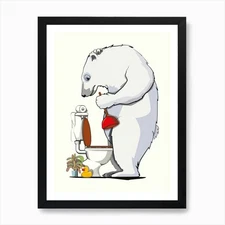 Polar Bear Unblocking Toilet Art Pr Framed Wall Art Poster Canvas Print Picture