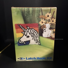 Vintage M.H. Rainbow Unicorn Latch Hook Kit M12027 12x12 Canvas Instructions