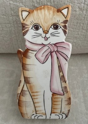 VTG 7.5  Cat MCM Anthropomorphic Wall Pocket- Vase  Hd  Floral - Kitschy-Cute