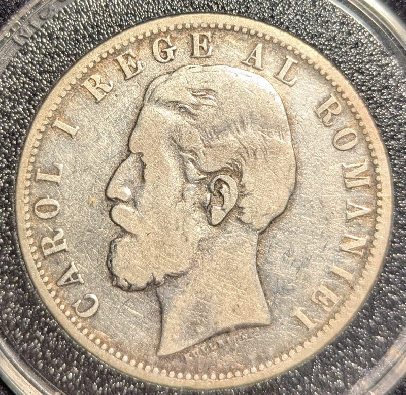 FINE 1881 Kingdom of Romania 5 Lei silver coin REGE AL ROMANIEI