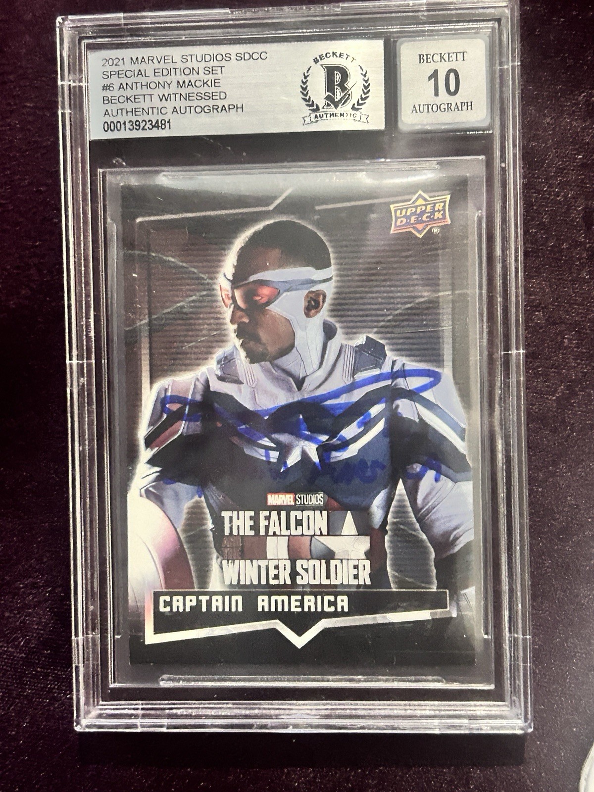 Anthony Mackie SIGNED 2021 Marvel Upper Deck SDCC Captain America #6 BAS AUTO 10 view 9