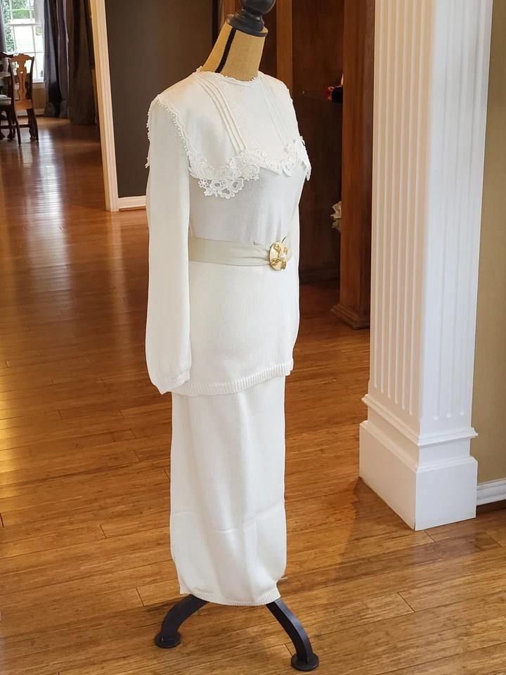 Unbranded Vintage 80s Ivory Acrylic Sweater Knit Skirt Set Medium - Image 3 of 4