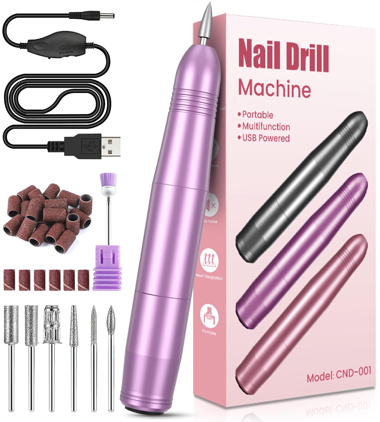 Electric Nail Files, Professional Drill for Acrylic Nails Purple, Purple