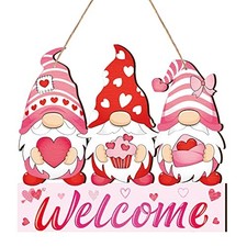 Valentine's Day Welcome Sign Valentines Hanging Wreath Sign for Front Gnome