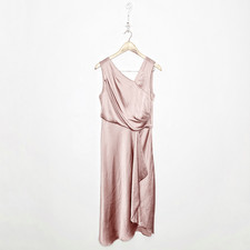 BHLDN ALSTON SATIN DRESS ROSE Pink Midi draped wedding bridesmaid womens 10 NWT