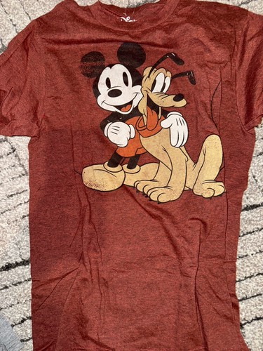 Disney Mickey Mouse & Pluto maroon t shirt ADult Size S Best pals