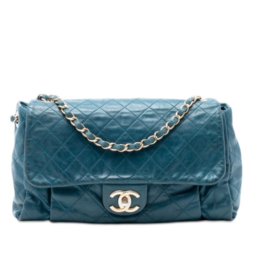 Chanel Large Quilted Iridescent Calfskin Chic Quilt Flap Shoulder Bag Peacock