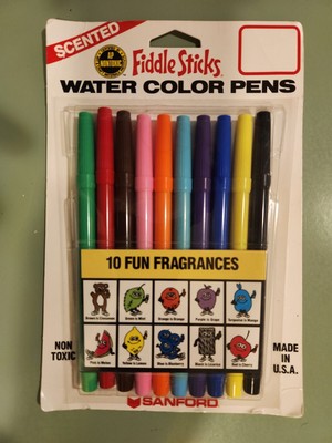 Vintage Fiddle Sticks Scented Water Color Marker Pens Set Of 10 Sanford 3610 NOS