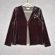 Vintage 90s Velvet Open Front Cardigan Large Floral Embroidered Whimsigoth Fairy