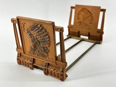 Antique Judd Mfg. Co. Cold Painted Bronze Expandable Book Ends Native American