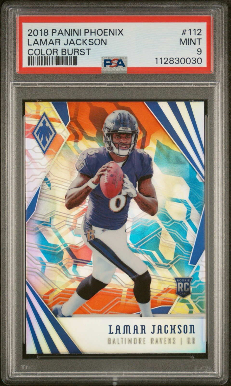 2018 Panini Phoenix Color Burst #112 Lamar Jackson Ravens RC Rookie PSA 9 MINT