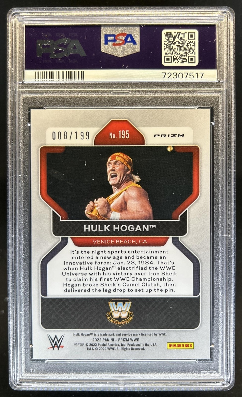 2022 Panini Prizm WWE Hulk Hogan Premium Factory #/199 PSA 10 GEM MINT view 2