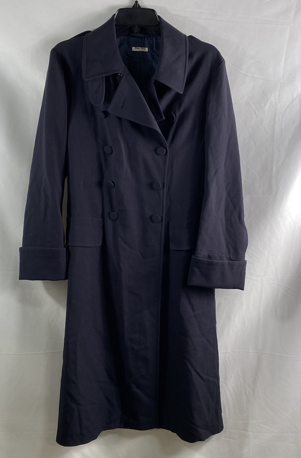 Miu Miu, Trench donna Miu Miu vintage 2001 blu navy lana gabardine taglia M