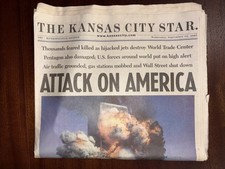 The Kansas City Star Newspaper Sept 12, 2001 "Attack on America" 9/11 Headline