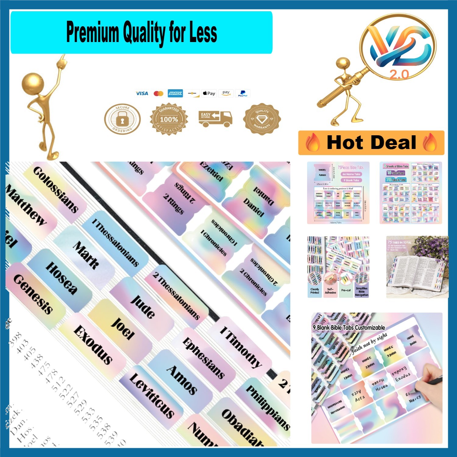 Holy Bible Tabs for Women and Men &ndash; 66 Laminated Book Mark