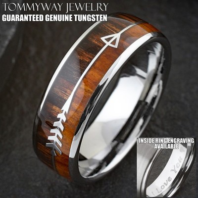 Tungsten Carbide Men's 2-Tone Wood & Arrow Wedding Band Ring Engraving Avail.