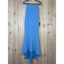 NWT Lulus Stunning Enchantment Light Blue Backless Trumpet Hem Maxi Dress Sz M 