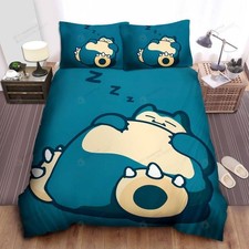 Pokemons Big Blue Snorlax Sleeping Quilt Duvet Cover Set Bedding Double