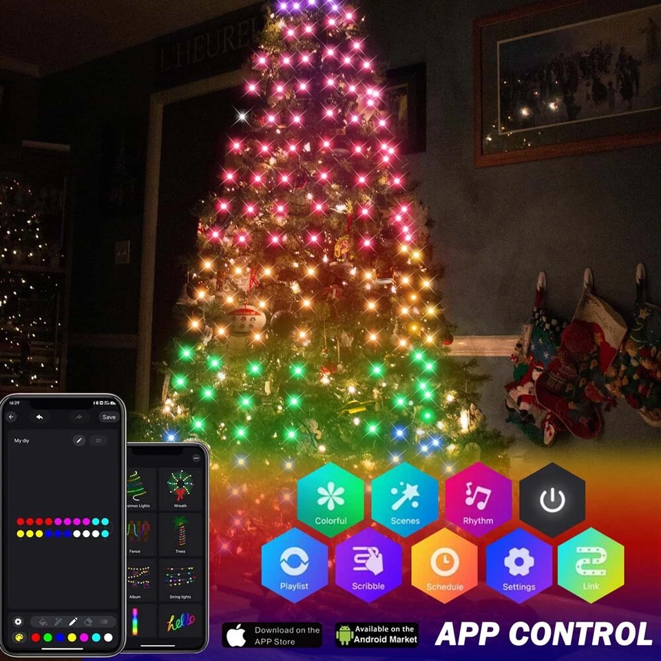 Christmas Tree Waterfall String 200LED Lights Waterproof Smart Home Decor Remote - Image 2 of 4