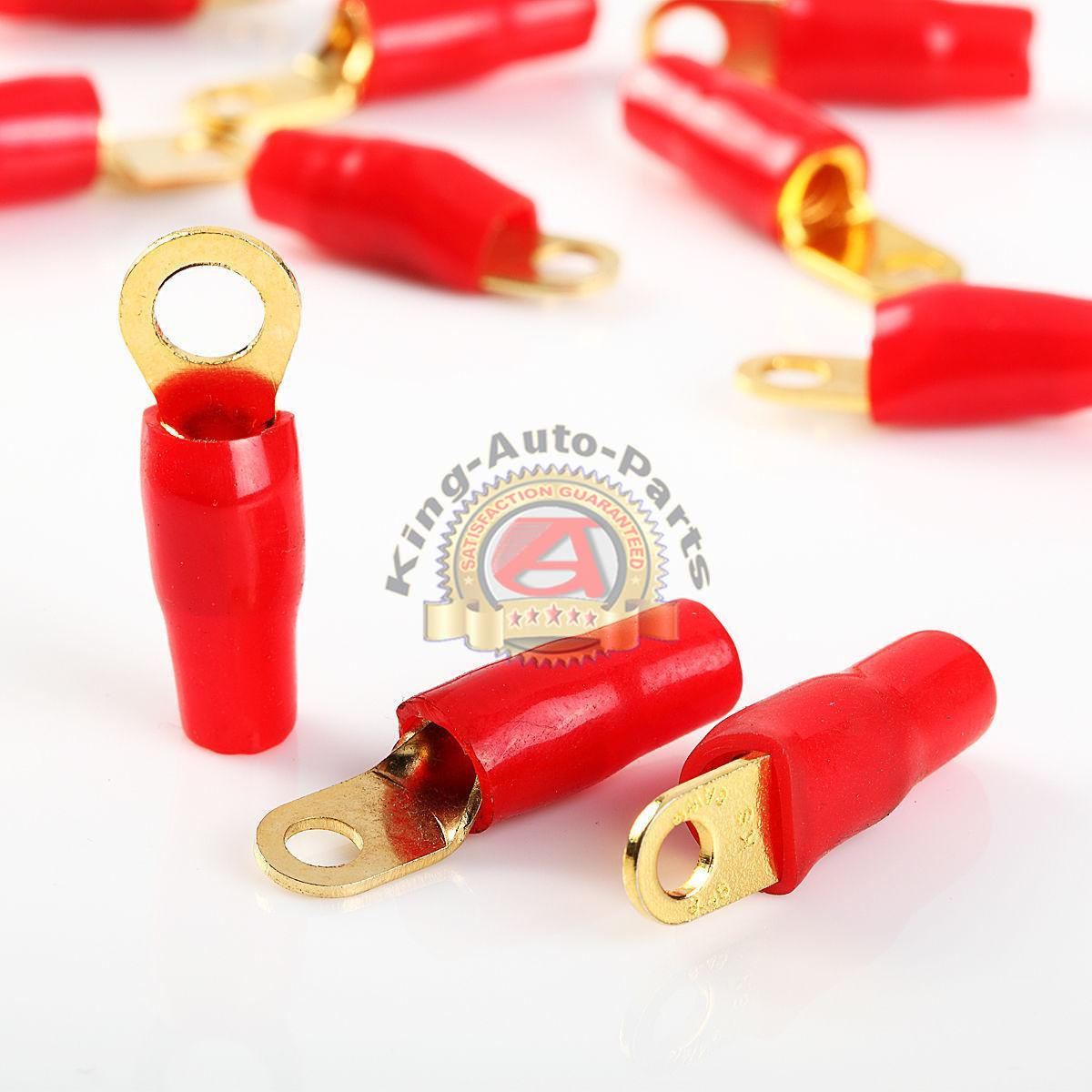 10-Pack 8 Gauge Gold Ring Terminals - Red & Black 5 Pair Set For Wiring | AWD Brand