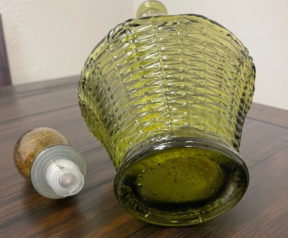 Vintage Mid Century Olive Green Fruit Basket Italian Glass Decanter eBay