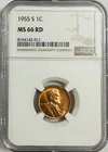 1955-S Lincoln Wheat Cent - NGC GRADED MS66 RD- NICE RED CENT! - GEM! #NA  36