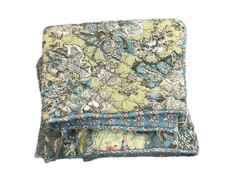 POTTERY BARN Blue-Green-Pink Floral Print Quilted Standard Pillow Shams Set of 3