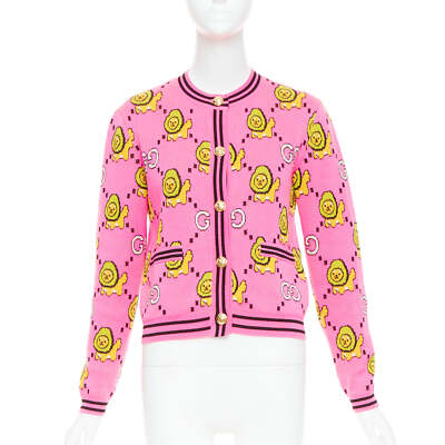GUCCI PIKARAR pink yellow cotton Kawaii Lion GG monogram cropped
