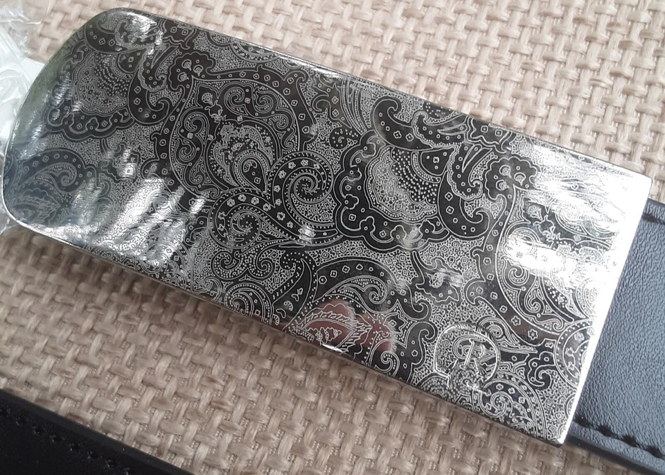 Cinturón cosido negro Robert Graham Malamocco talla 38 para hombre con hebilla de placa Paisley Foto 4 de 4