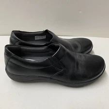 Dansko Ellie Black Leather Slip On Clog Shoes Slip Resistant Sole Sz 38 7 1/2