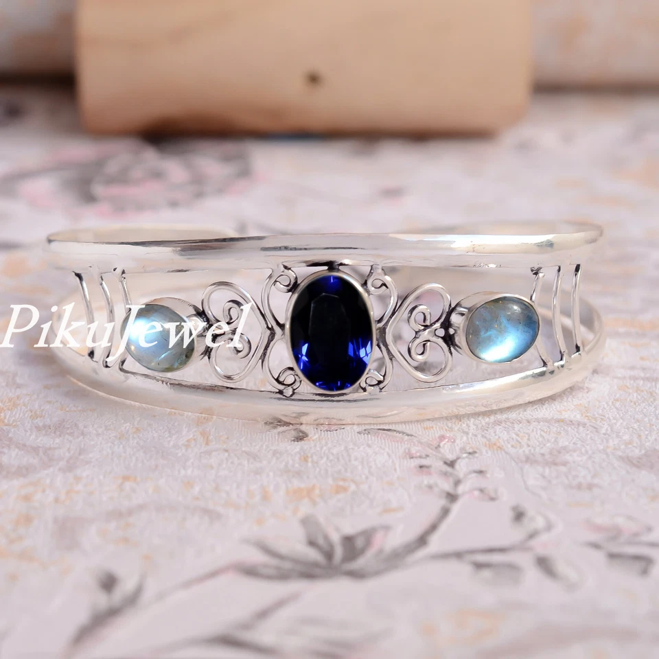 Tansanit & Labradorit Edelstein 925 Sterling Silber Manschette günstig Gesche... - Bild 3 von 4