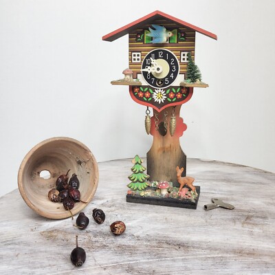 Kuckucksuhr Vintage Schwarzwald Volk Deutsch Bayern Aufzieh Holz bemalt