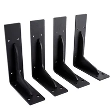 4 Pcs Black Steel Heavy Duty"L" Corner Brace Joint Angle Bracket Shelf - 8inch