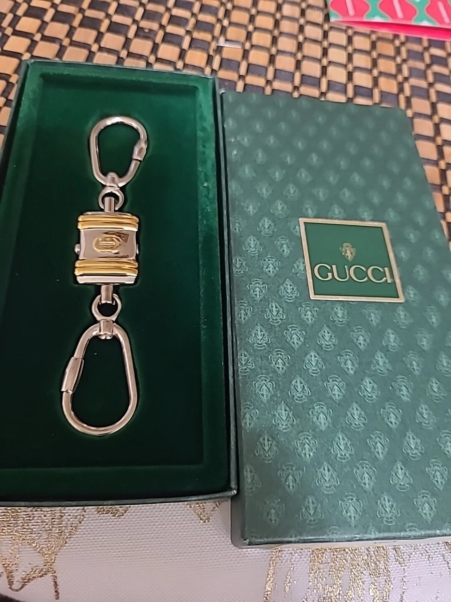 Vintage Gucci Keychain Key Ring Silver Gold Tone GG Interlocking