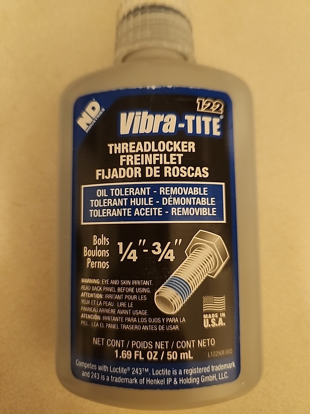 Threadlocker 122 Vibra-Tite 12250 Primerless Threadlocker, Vibra-Tite 122, Blue, Medium ...