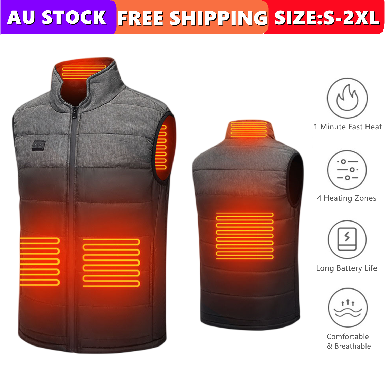 Electric Vest Heated Jacket USB Thermal Warm Heat Pad Winter Body Warmer Unisex eBay