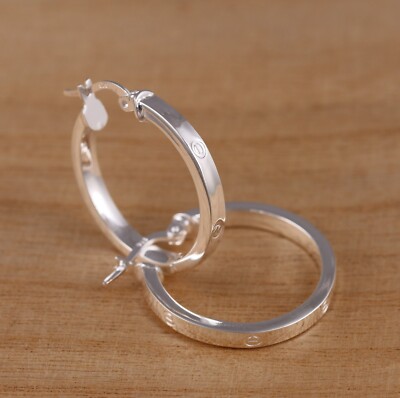 Massive 925 Sterling Silber schlichte Huggie Creolen 25 mm Durchmesser Ohrringe Geschenk verpackt