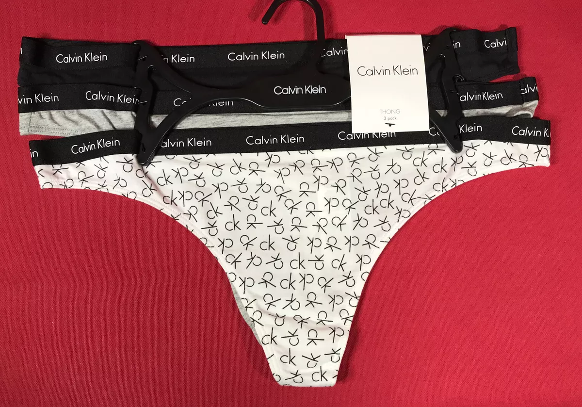 Calvin Klein Womens Size Large Thong Panties 3 Pack CK Logo and Solids  Underwear