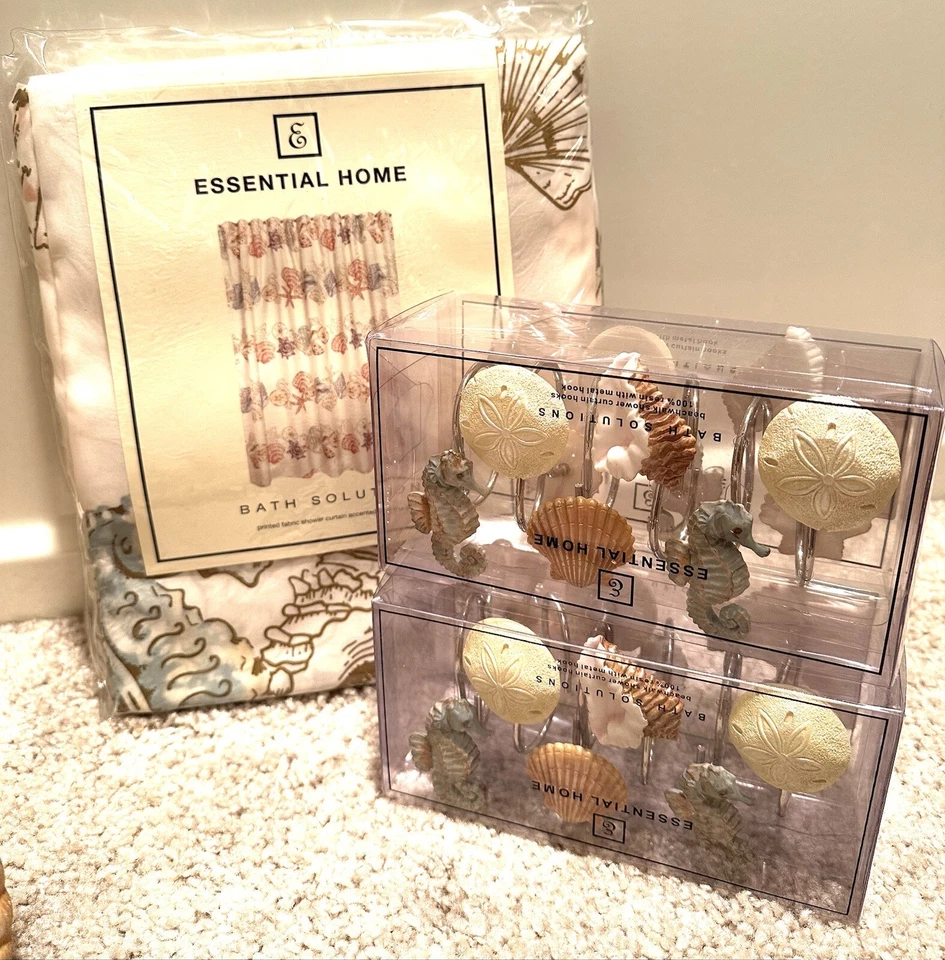 Juego de baño Beach Seashell (19 piezas NUEVO juego) toallas, tapete, cortina, jabón, artículos de tocador Foto 2 de 4