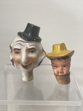 Japan Porcelain Stoppers Cork  Figural Cowboy And Man With Top hat