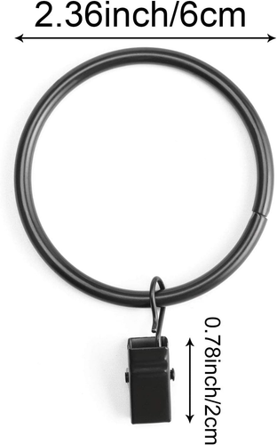 100 PCS 2 Inch Black Curtain Rings with Clips, Strong Clip on Curtain Rings Drap - Picture 2 of 12