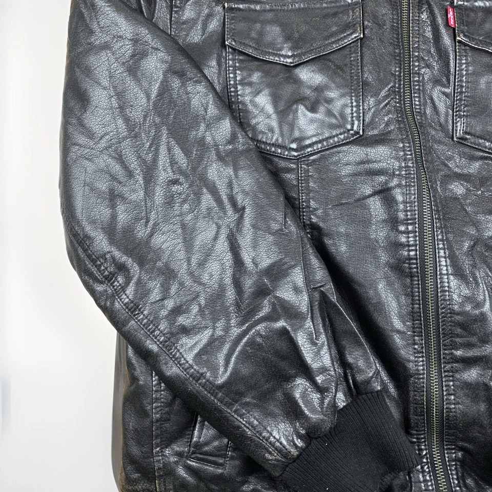 Levi's Vintage Cuero Cazadora Vaquera Talla L Gris Oscuro Negro Moto Hombre - Imagen 4 de 4