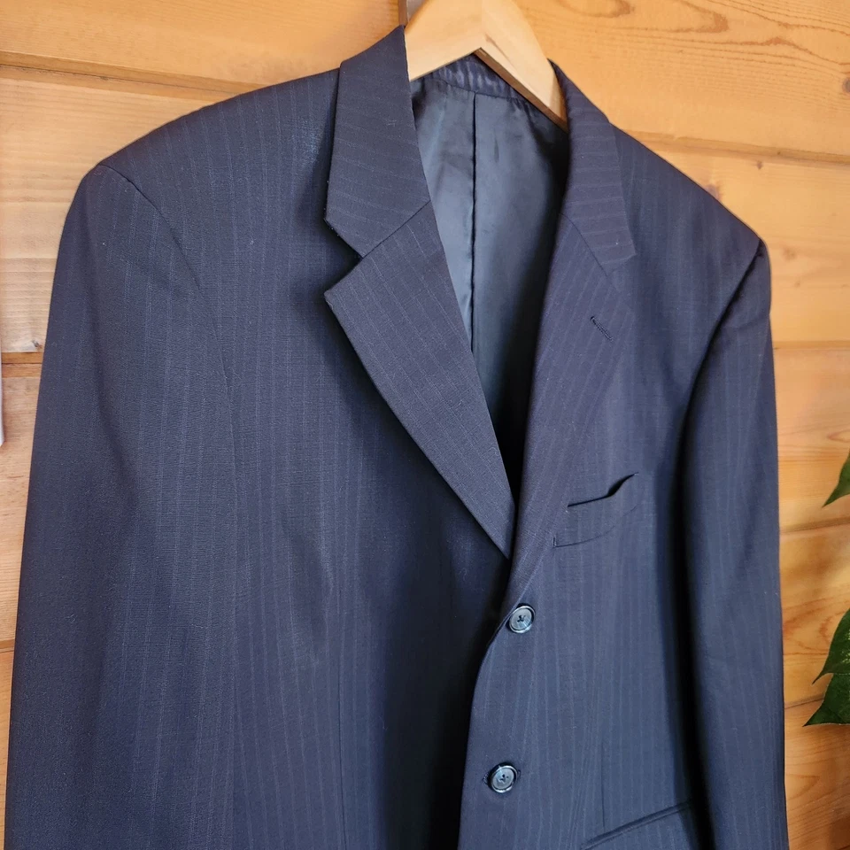Traje Chaqueta Blazer Abrigo Rayas Jacques Bellini Azul Marino 100% Lana 3 Botones Talla 40S Foto 2 de 4