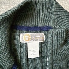 G.H. Bass Earth Green Cotton Ribbed-Knit Mock Neck 1/4 Zip Sweater Men's Size L